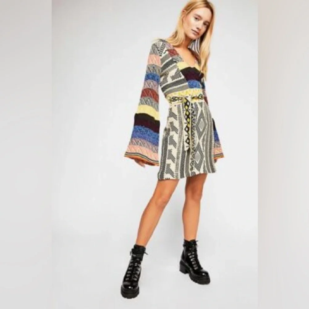 FREE PEOPLE Patchwork Sweater Dress Mulitcolored